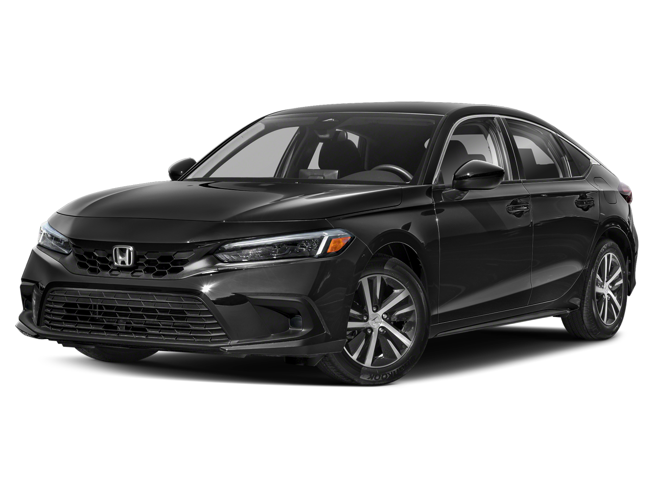 2024 Honda Civic Hatchback LX in Crystal Black Pearl — front three-quarter view