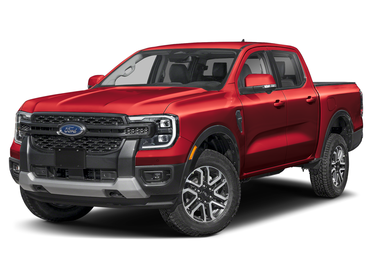 2025 Ford Ranger LARIAT4WD in Ruby Red Metallic Tinted Clearcoat — front three-quarter view